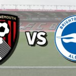 The AFC Bournemouth and Brighton & Hove Albion club badges on top of a photo of the Vitality Stadium in Bournemouth, England