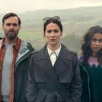 (L to R) Will Forte as Gilbert Power, Siobhán Cullen as Dove, Robyn Cara as Emmy Sizergh in episode 102 of Bodkin