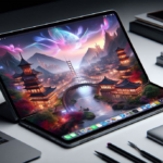 An AI generated image of a MacBook foldable laptop concept