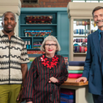 New host Kiell Smith-Bynoe (left) is pictured with judges Esme Young and Patrick Grant ahead of the 10th season of