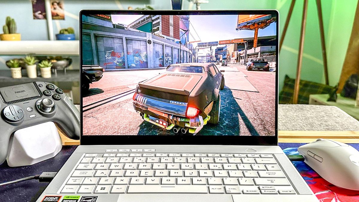 ROG Zephyrus G14 gaming laptop playing Cyberpunk 2077