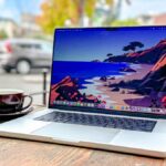 MacBook Pro 16-inch 2021 sitting on a patio table