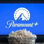 Paramount Plus on a TV screen with a bowl of popcorn