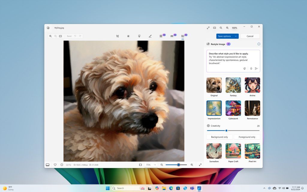 Restyle image on Copilot+ PCs