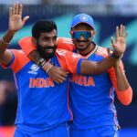 Axar Patel (R) and Jasprit Bumrah (L) in India