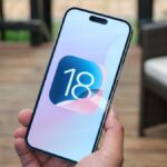 iOS 18 logo on an iPhone 15 Pro