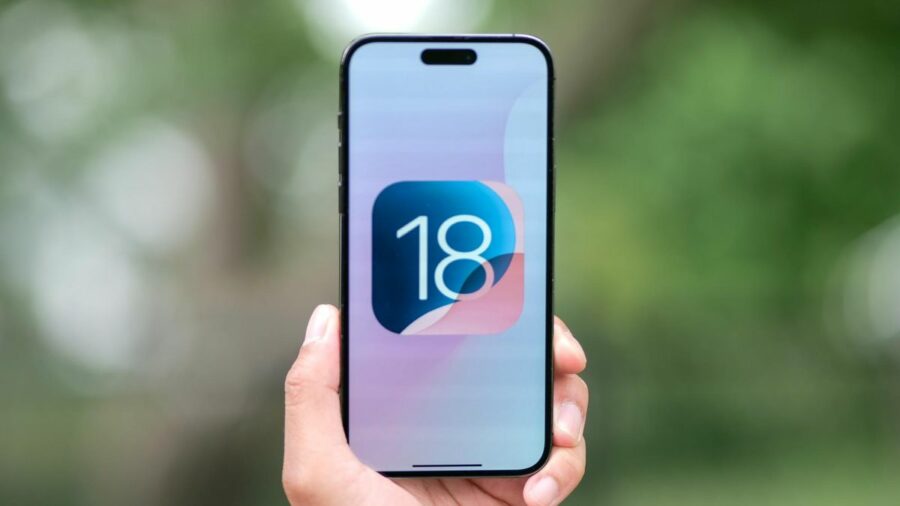 iOS 18 logo on an iPhone 15 Pro