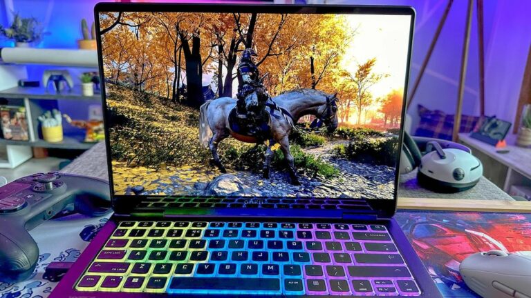 HP Omen Transcend 14 gaming laptop playing Ghost of Tsushima Director