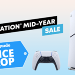 PlayStation 5 Slim with Playstation Mid-Year sale logo and Tom