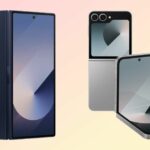 Galaxy Z Fold 6 in Navy and Galaxy Z Flip 6 in silver