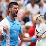 Novak Djokovic celebrates at Flushing Meadows ahead of the Djokovic vs Ruud live stream