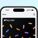 apple pay later screenshots on blue background