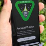 The Android 15 logo from the Android developer website, displayed on a Pixel 8 Pro