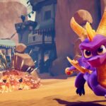 Spyro the purple dragon running away from an explosion in Spyro Reignited Trilogy.