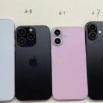 Four alleged iPhone 16 dummies, featuring their sizes written above them.