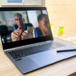 Samsung Galaxy Book 4 Pro 360 review unit on desk running Windows 11