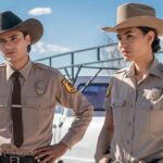 Kiowa Gordon as Detective Jim Chee and Jessica Matten as Sergeant Bernadette Manuelito in &quot;Dark Winds&quot;