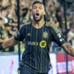 Denis Bouanga #99 of Los Angeles FC celebrates his goal during a Leagues Cup semi-final game against Colorado Rapids ahead of the Leagues Cup Final 2024