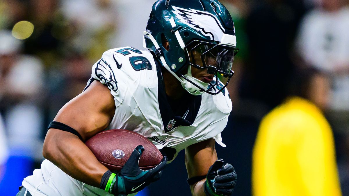 Saquon Barkley #26 of the Philadelphia Eagles in action ahead of the Eagles vs Buccaneers live stream