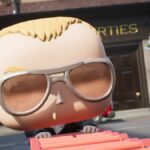 Screenshot from Funko Fusion showing Nicholas Angel from &quot;Hot Fuzz&quot; pushing a string of shopping carts