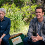 (From left to right) Harrison Ford as Dr. Paul Rhoades and Jason Segel as Jimmy Laird in Shrinking on Apple TV Plus