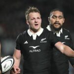 Sam Cane and Jordie Barrett of New Zealand deliver a team talk ahead of the crucial New Zealand vs Australia live streams 2024