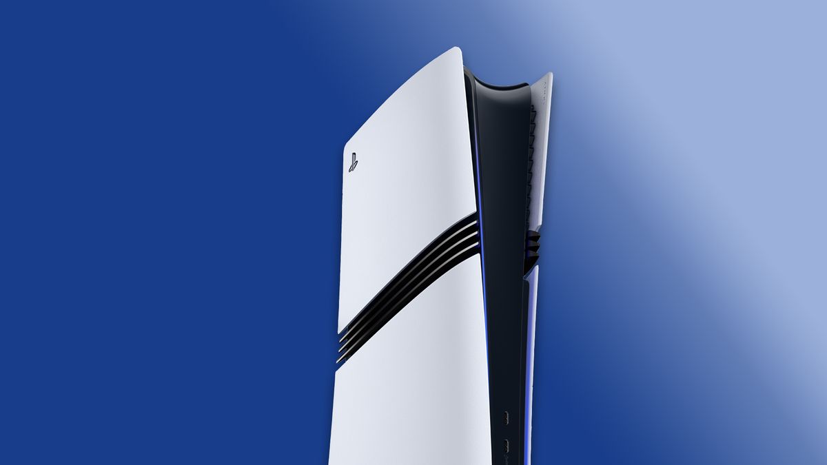 An image of the PS5 Pro on a blue background