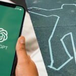 ChatGPT logo on phone next to outline of person on pavement for True Crime story