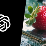 OpenAI Logo (left), Firefly generated strawberry on a computer chip (right)