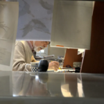 Hayao Miyazaki draws at his desk in 'Hayao Miyazaki and the Heron'