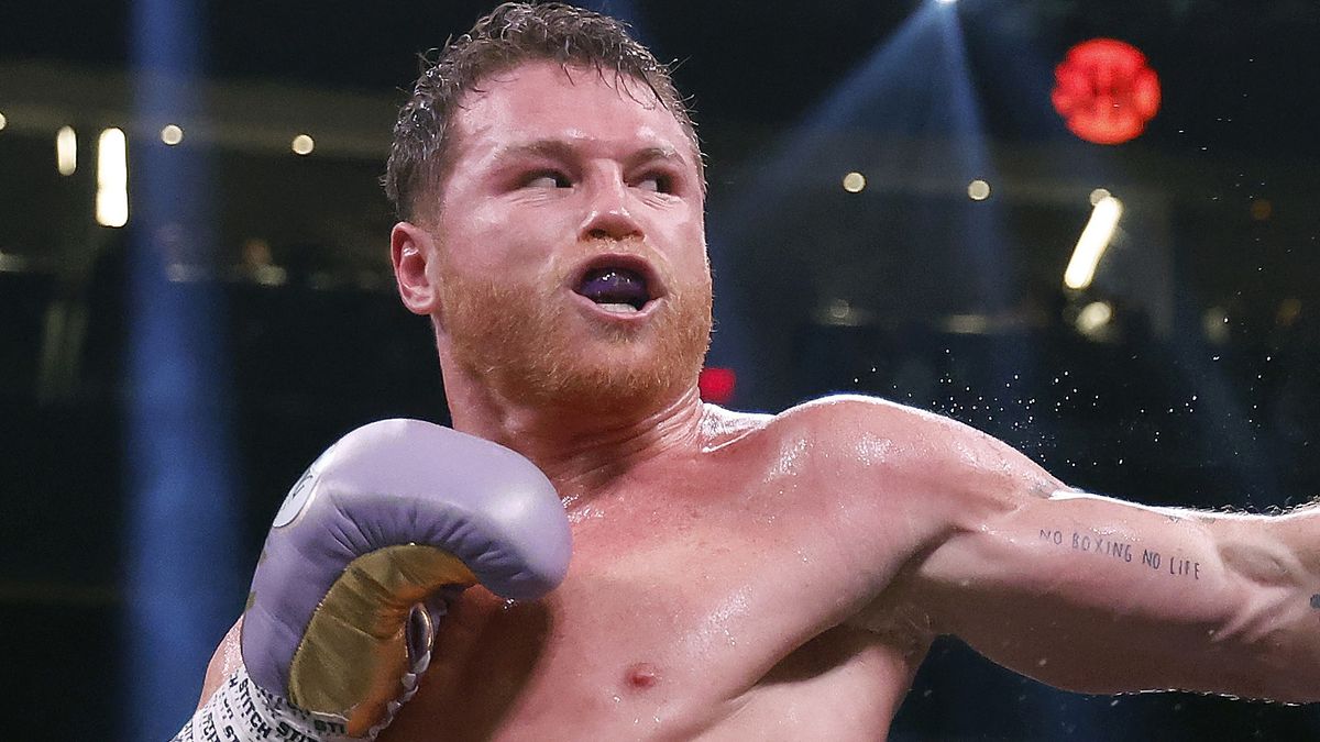 Saul &quot;Canelo&quot; Alvarez of Mexico throws a punch ahead of the Alvarez vs Berlanga live stream