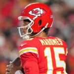 Kansas City Chiefs Patrick Mahomes (15) in action ahead of Chiefs vs Bengals