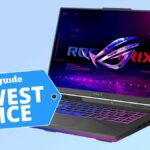 Asus Strix G16 gaming laptop against a blue background