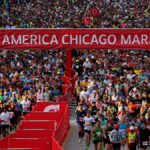 A general view of the start line as thousands of runners compete in the Chicago Marathon at Grant Park