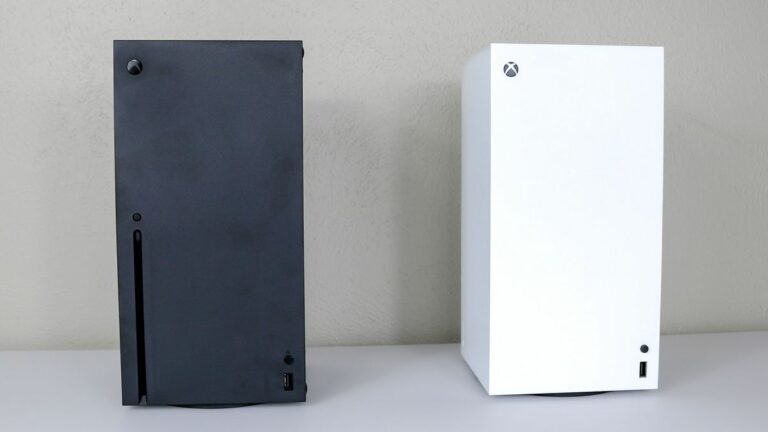 The original Xbox Series X next to the Xbox Series X Digital Edition