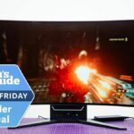 Corsair Xeneon Flex gaming monitor with Black Friday deal tag superimposed