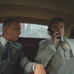 Roy Cohn (Jeremy Strong) and Donald Trump (Sebastian Stan) (L-R) in a car in &quot;The Apprentice&quot; movie