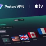 Image shows Proton VPN's Apple TV menu and a selection of country servers