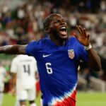 Yunus Musah #6 of the United States celebrates scoring ahead of the Mexico vs USA live stream