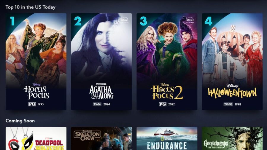 Screenshot of Disney Plus top 10 in the U.S.