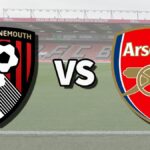 The AFC Bournemouth and Arsenal club badges on top of a photo of the Vitality Stadium in Bournemouth, England