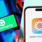 Grammarly and Apple Intelligence logos together