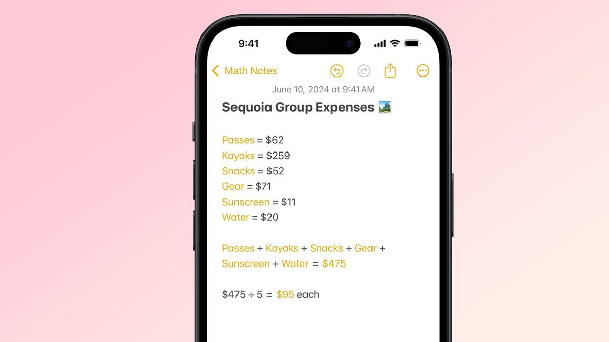 Math Notes on an iPhone running iOS 18