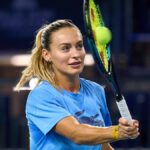 Ana Bogdan of Team Romania plays a forehand volley ahead of the 2024 Billie Jean King Cup Finals tennis