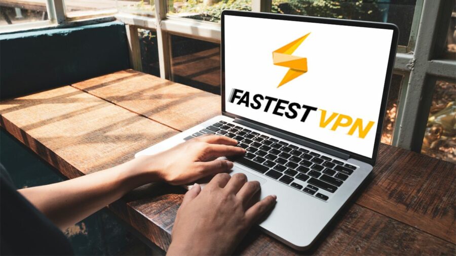 FastestVPN logo displayed on a laptop