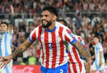 Paraguay's defender #03 Omar Alderete celebrates after scoring during ahead of the Bolivia vs Paraguay live stream in the 2026 FIFA World Cup South American qualifiers football.