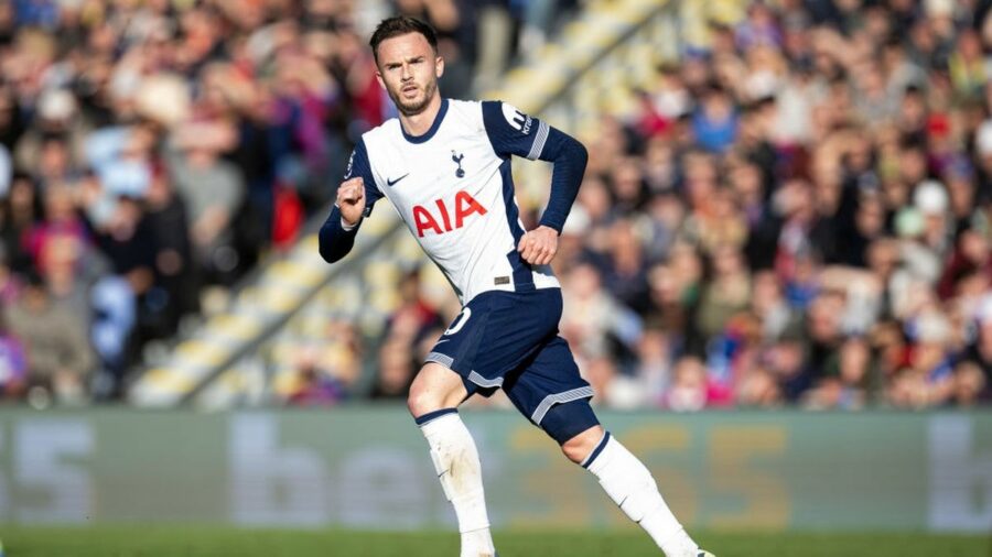 James Maddison of Tottenham Hotspur FC runs during the Premier League match between Crystal Palace FC and Tottenham Hotspur FC ahead of the Galatasaray vs Tottenham live stream