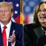 This combination of pictures created on November 4, 2024 shows former US President and 2024 presidential hopeful Donald Trump in Waterloo, Iowa, on December 19, 2023 and US Vice President and Democratic presidential candidate Kamala Harris in Philadelphia, Pennsylvania on November 4, 2024 ahead of the Trump vs Harris: US Presidential Election