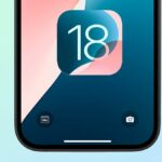 iPhone lock screen showing Control Center shortcuts and the iOS 18 logo