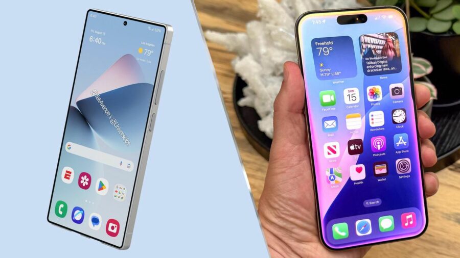 Samsung galaxy s25 ultra and iphone 16 pro max side by side